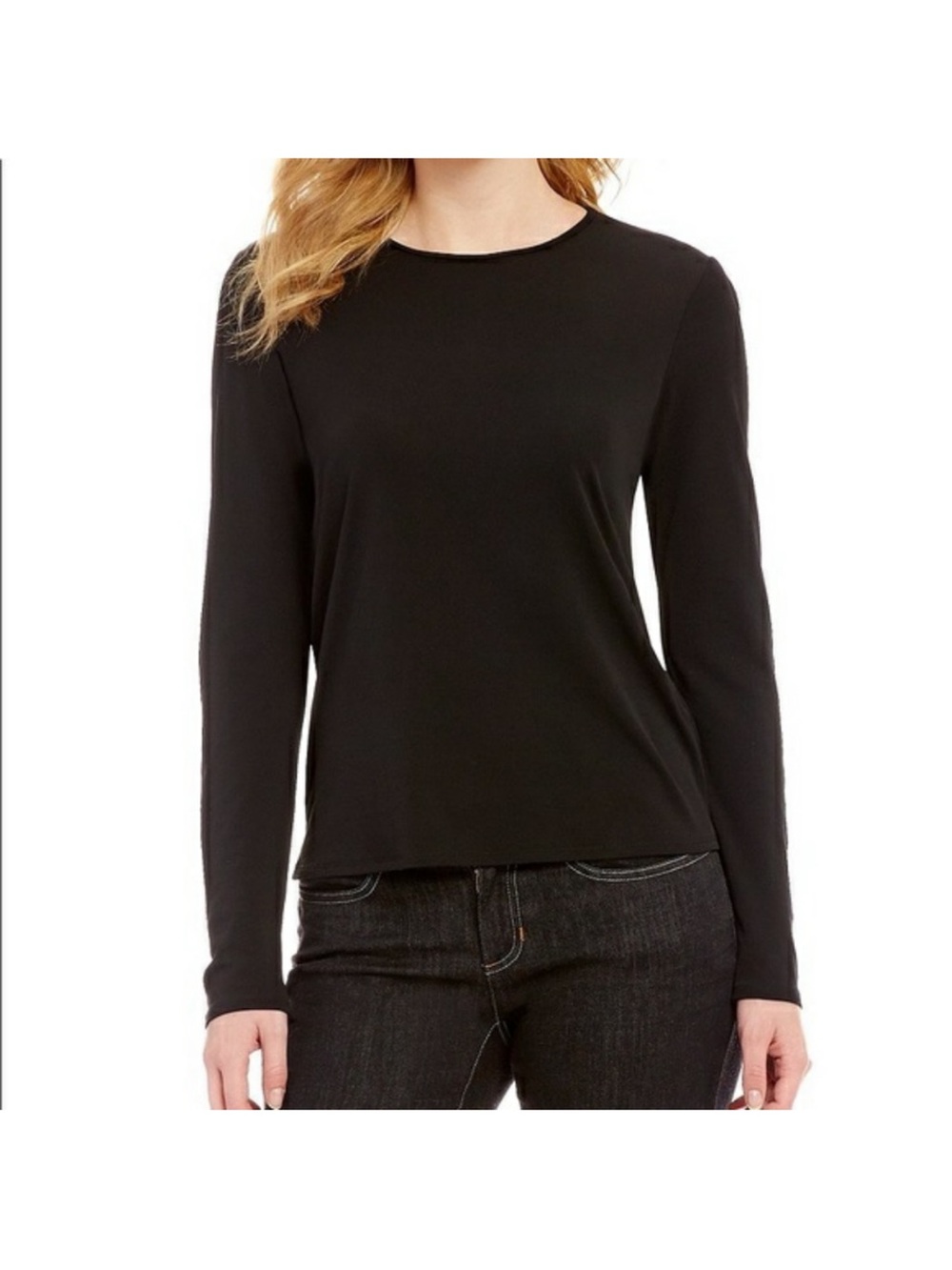Eileen Fisher Long Sleeve Black Silk Top Size Medium